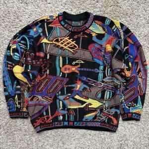 Vintage Coogi Rock And Roll Sweater RARE Crazy Colors 100% Wool Men’s Size M